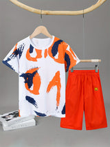 2pcs Boys Stylish Letter Graphic Print Short Sleeve T-shirt & Solid Shorts Set, Comfy Summer Boys Clothes