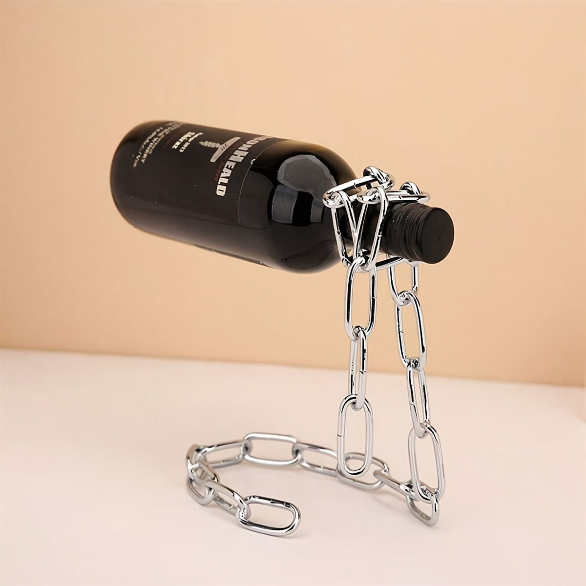 [Iron Chain Wine Holder] Modern Decorative 1pc Iron Chain Wine Bottle Holder - Hanging Wine Rack, Novelty Suspended Bottle Display Stand, Elegant Centerpiece for Living Room, Kitchen Storage Organizer