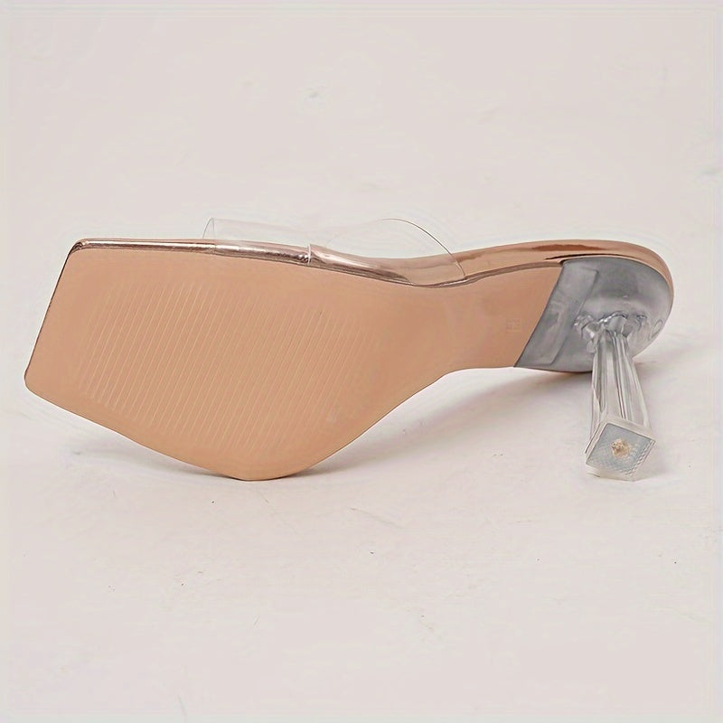 Chic Transparent Crystal High Heels for Women - Versatile Summer Sandals with Square Toe, Slip-On Design & Ultra-High Stiletto Heel