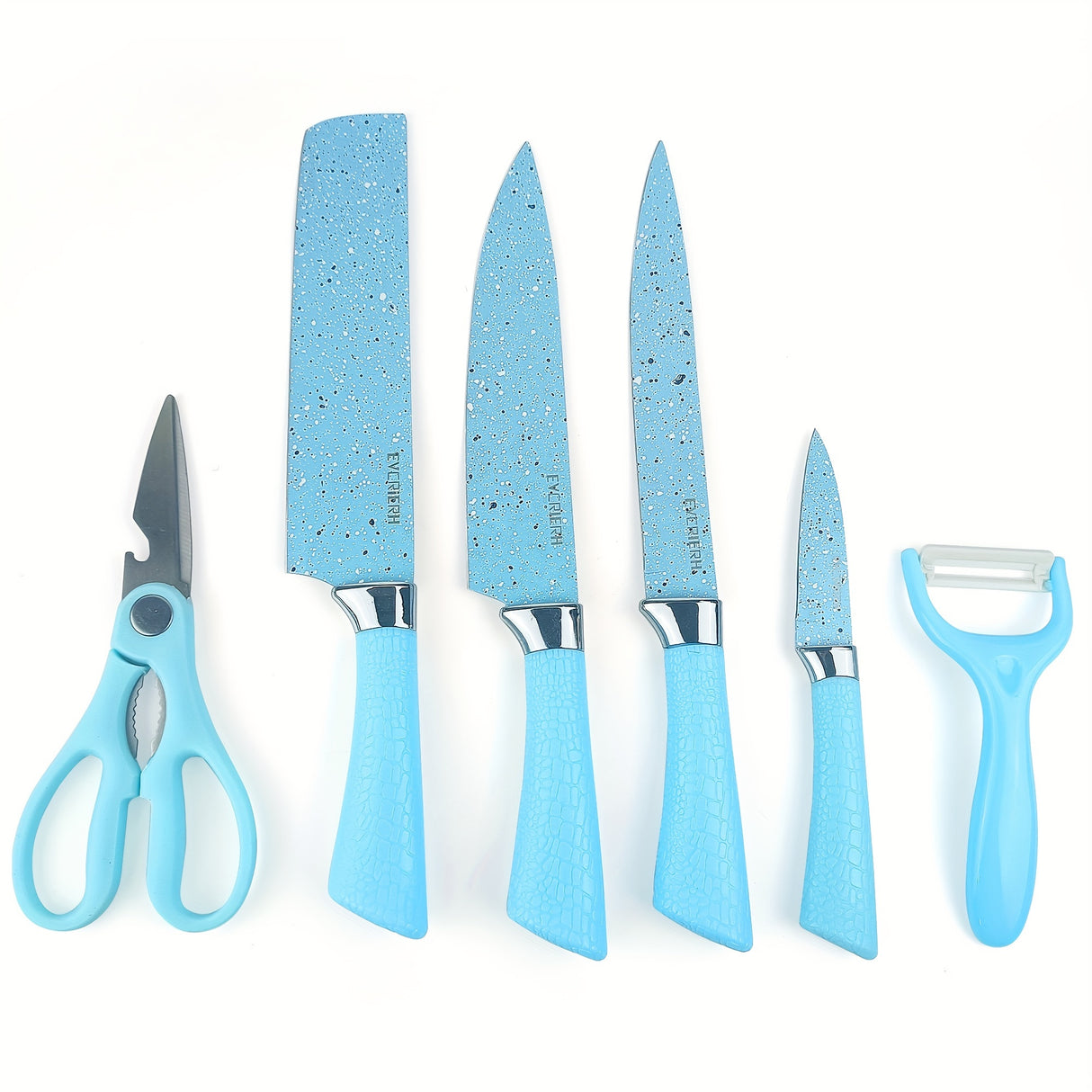 6-Piece Kitchen Knife Set - Ultra-Sharp Stainless Steel Blades with Non-Stick Coating, Dishwasher Safe - Includes 4 High-Quality Knives, Scissors, and Grater for Professional Chefs