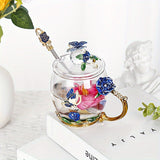 1pc, Exquisite Rose Enamel Butterfly Tea Cup - Heat Resistant, Clear Glass, Painted Flower Design, Elegant Coffee Mug, Tumbler, Ideal Breakfast Drinking Glass, Perfect Gift for Tea Lovers