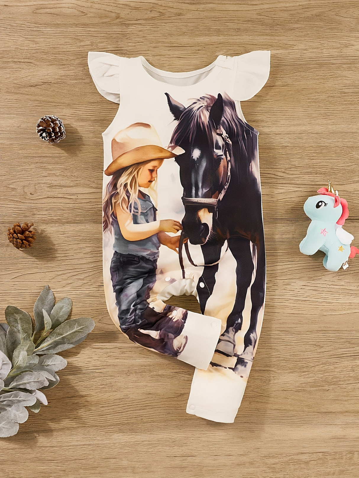 Adorable Western-Themed Baby Girl Romper - Sleeveless, Round Neck with Cute Horse Print, Perfect for Spring/Summer, Western Baby Girl Clothes, Perfect for Outdoor