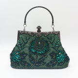 Vintage Floral Embroidered Clutch Handbag, Removable Strap, Buckle Closure, Polyester Lining, Dark Green Champagne Silvery Grey Burgundy Black Grey Golden Blue for Wedding Party