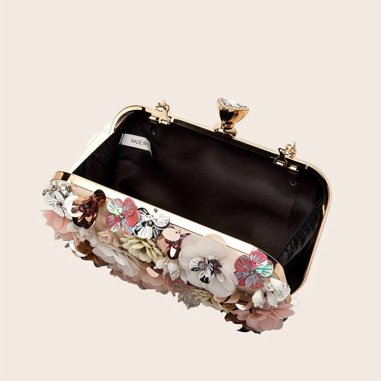Mini Flower Decor Evening Bag, Elegant Rhinestone Clutch Bag, Women's Exquisite Dinner Bag For Party (7.87"x4.33"x1.77") For Carnaval
