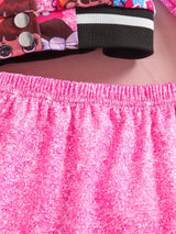 Girls' 2pc Splicing Long Sleeve Varsity Jacket & Skirt, Sequin Effect Outfits Kids Clothes For Spring Fall Party