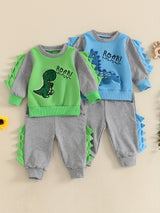 Toddler Boys Fall Outfits Dinosaur Letter Embroidery Long Sleeve Sweatshirts and Long Pants 2Pcs Clothes Set