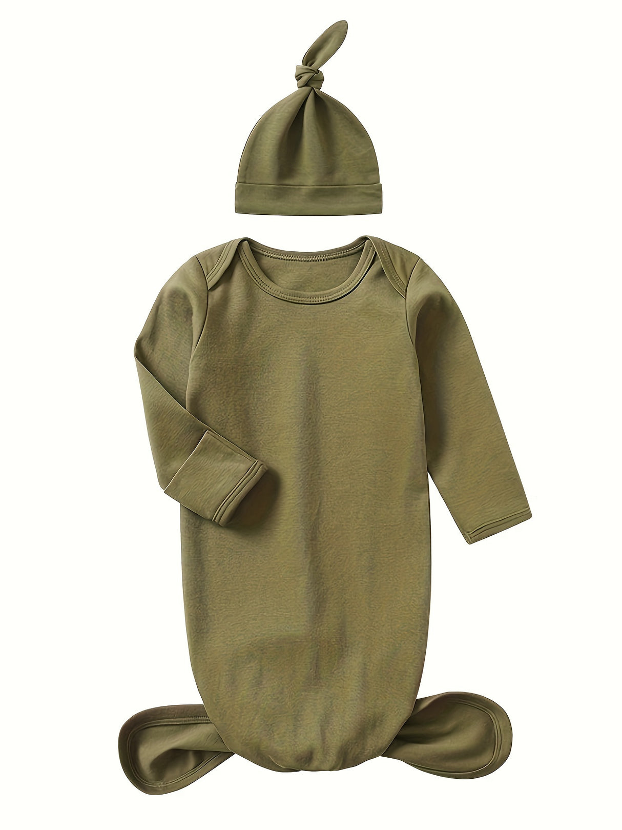 Adorable Baby Boy Gift Set - Soft Cotton Knotted Gown & Matching Hat with "Hello, World" Print, Comfy Onesie for Newborns, Perfect Casual Baby Shower Present for Infant Boys