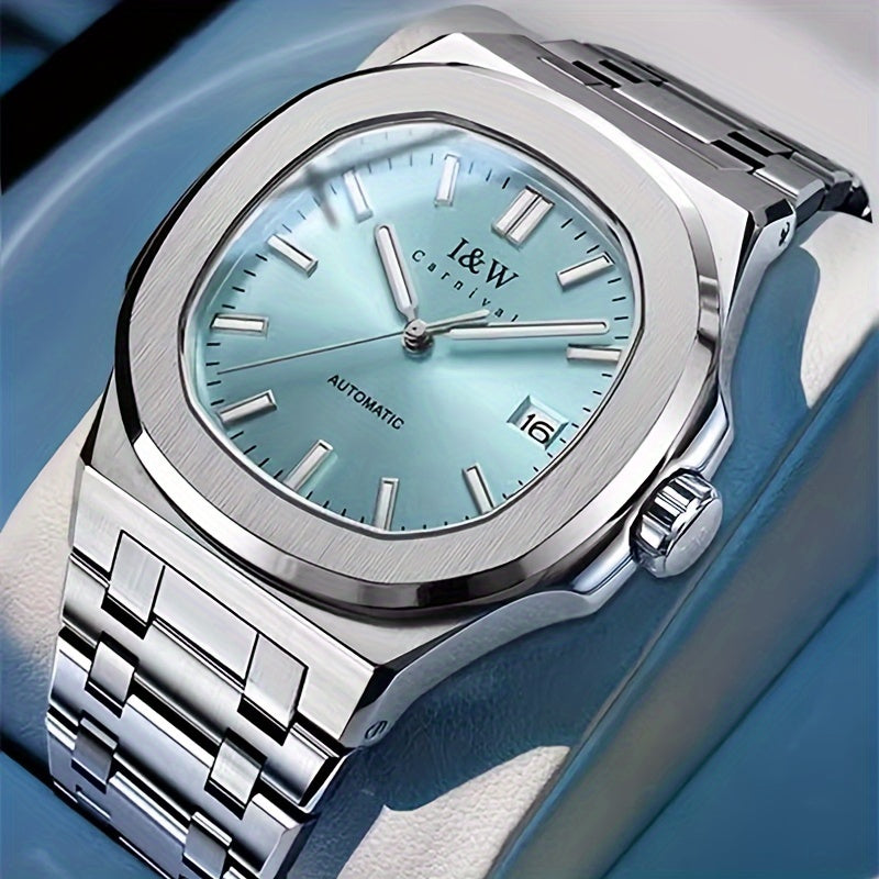 I&W CARNIVAL Men's Automatic Mechanical Watches, Waterproof Strong Luminous Full Steel Auto Date Watch