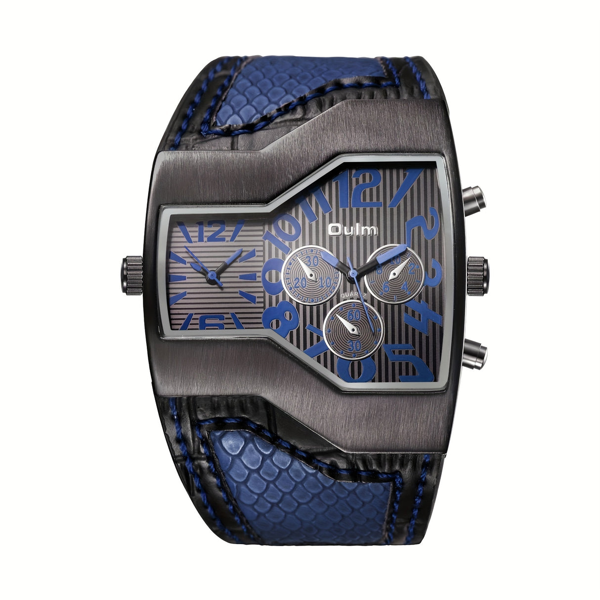 Oulm Classic Style Two Time Zone Men's Watches PU Leather Wristwatch Male Quartz Clock, Ideal choice for Gifts