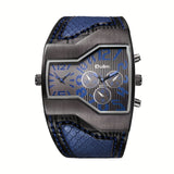 Oulm Classic Style Two Time Zone Men's Watches PU Leather Wristwatch Male Quartz Clock, Ideal choice for Gifts