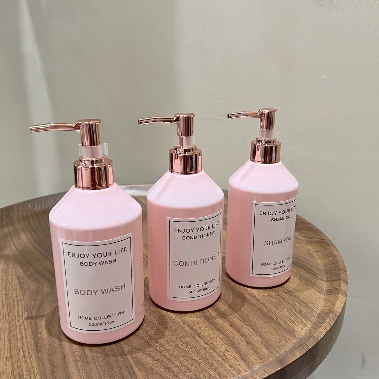 3-Pack Pink Refillable Plastic Dispenser Bottles, 500ml/16oz, Waterproof Labels, for Shampoo, Conditioner, Body Wash, Lotion, Cosmetic Containers - Unscented, Bathroom Essentials