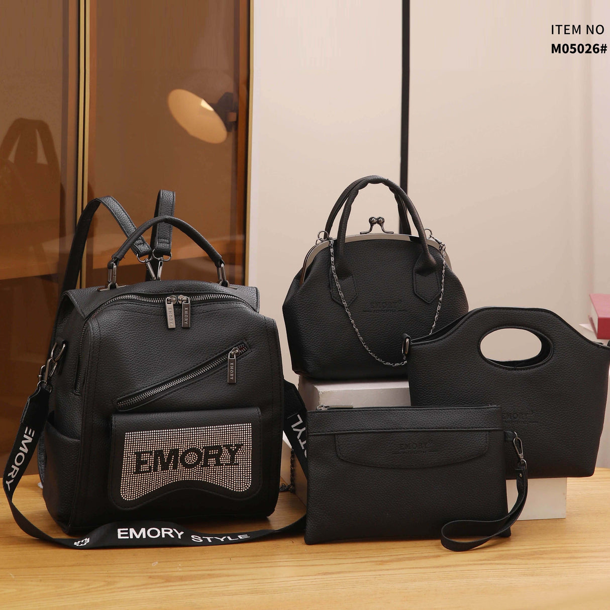 4PCS Vintage Convertible Backpack Set, Retro Fashion Tote Bag, Women's Casual Handbag & Shoulder Purse & Wristlet