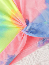 Girl's 2pcs Knotted Tank Top & Elastic Waist Shorts Set, Tie-dye Print Leggings, Casual Outfits, Kids Clothes For Summer