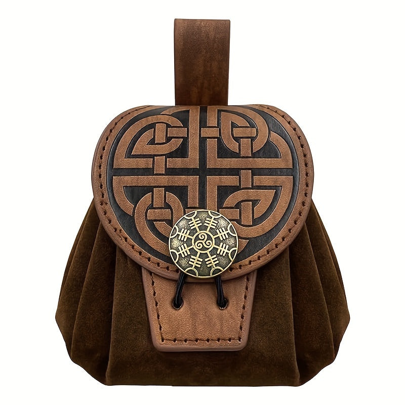 Mid-Century Style Embossed Belt Bag For Men, Viking Vintage Style Renaissance Portable Waist Bag, Coin Purse Dice Bag