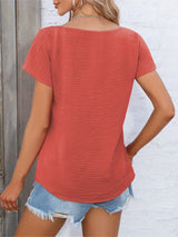 Womens Charming Solid Button Front Blouse - Casual V Neck, Short Sleeve, Perfect for Spring & Summer - Lightweight, Versatile, Ideal Everyday Style - Suitable for Multiple Occasions