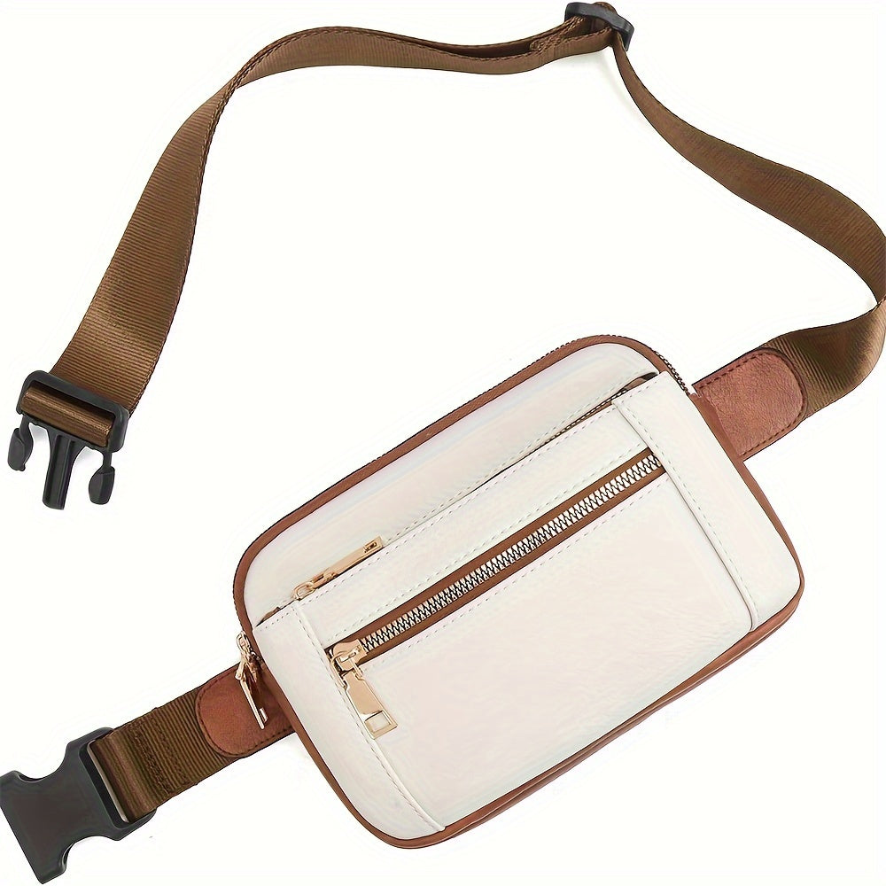 Upgraded Women's Faux Leather Crossbody Bag Belt Bag Fashionable Waist Bag with Adjustable Shoulder Strap Chest Bag with 5 Zipper Pockets