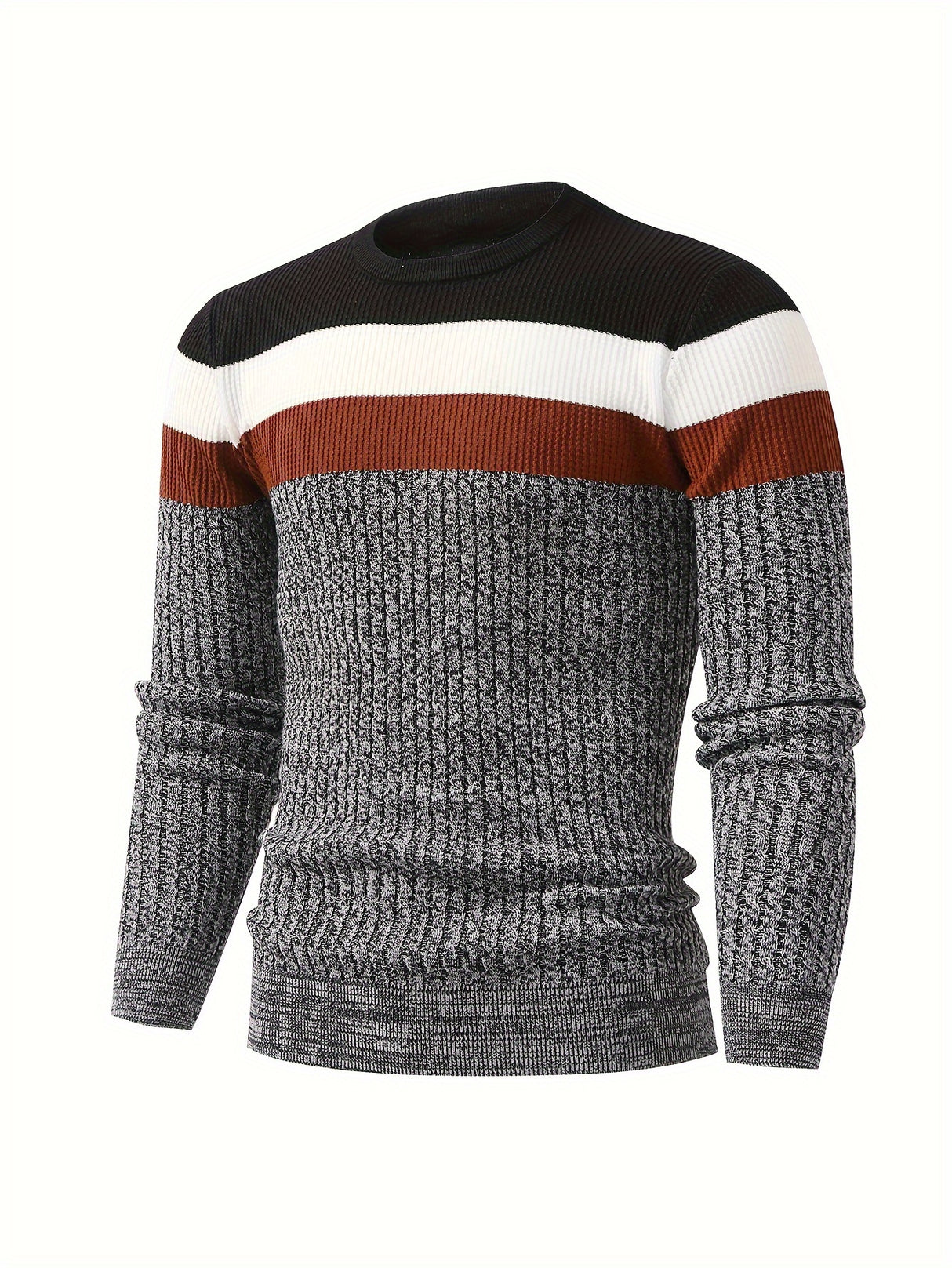 Cozy Striped Knit Sweater for Men - Tops for Autumn Winter - Long Sleeve Crew Neck Pullover, Warm Underwear for Chilly Days, Soft and Breathable Fabric, Classic Casual Style