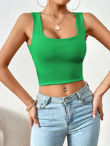 Chic Square Neck Crop Top for Women - Versatile, Medium Stretch, Non-Sheer Casual Wear, Perfect Year-Round Fashion