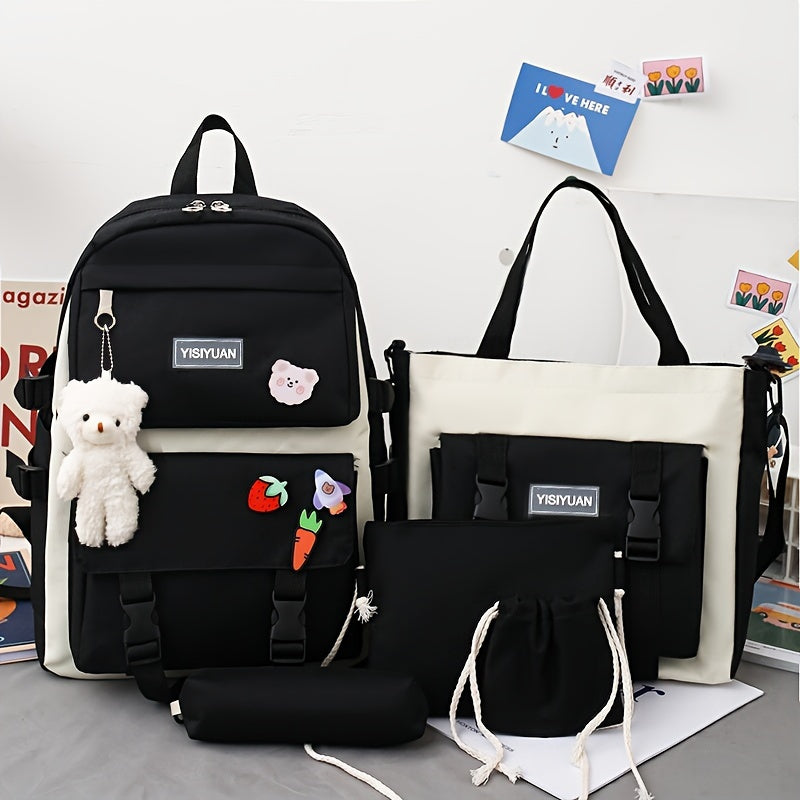New Ins Canvas Large-capacity Backpack, Small Fresh Contrasting Color School Bag
