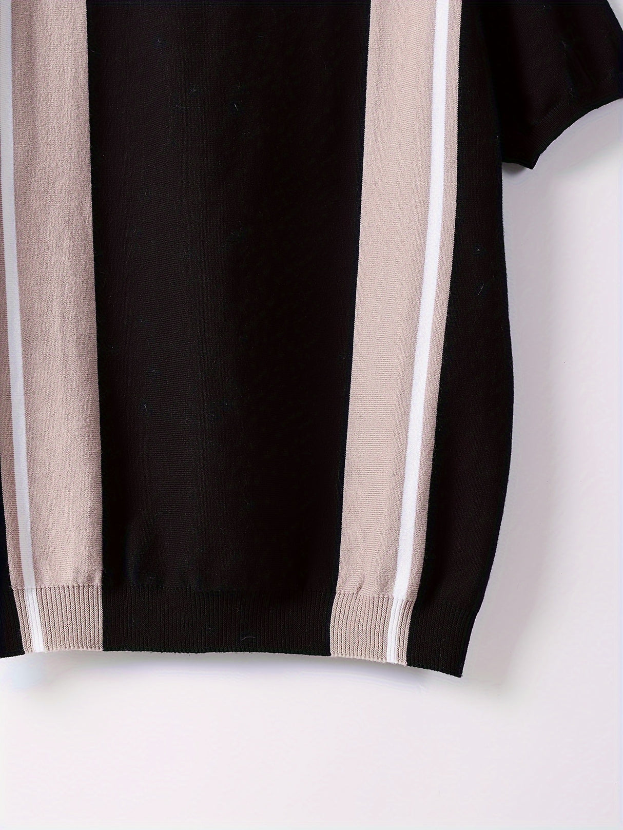 Color Block Chic Knit Shirt, Men's Casual Crew Neck High Stretch V-Neck Pullover Sweater For Men Spring Fall