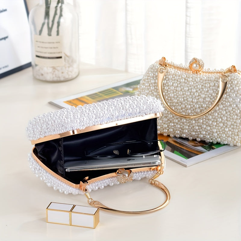 Luxurious Pearlized Evening Clutch Bag - Clutches with Chain Strap, Crossbody & Handheld Style for Women, Perfect for Parties, Banquets, Prom, and Formal Events - Versatile Mini Purse with Elegant Design and Sophisticated Loo