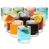 12Pcs, Ribbed Glasses, Drinking Glass Set, Vintage Glassware for Kitchen, Old Fashioned Whiskey Tumblers, Perfect for Juice, Cocktails, and Beverages