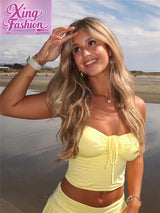 Women 2pcs Skirt Outfits Y2k Summer Bandeau Going Out Crop Tops and Low Wasit Mini Skorts Sets
