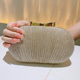 Elegant Glitter Bow Knot Clutch Bag - Buckle Closure, Polyester Lining, Metal Chain Strap, Solid Color, Perfect for Party and Dinner Events - Stylish and Versatile Evening Handbag
