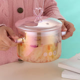 50.72oz High Borosilicate Glass Cooking Pot with Lid and Handles, Suitable for Stove Cooking, Clear and Semi-Transparent Pink