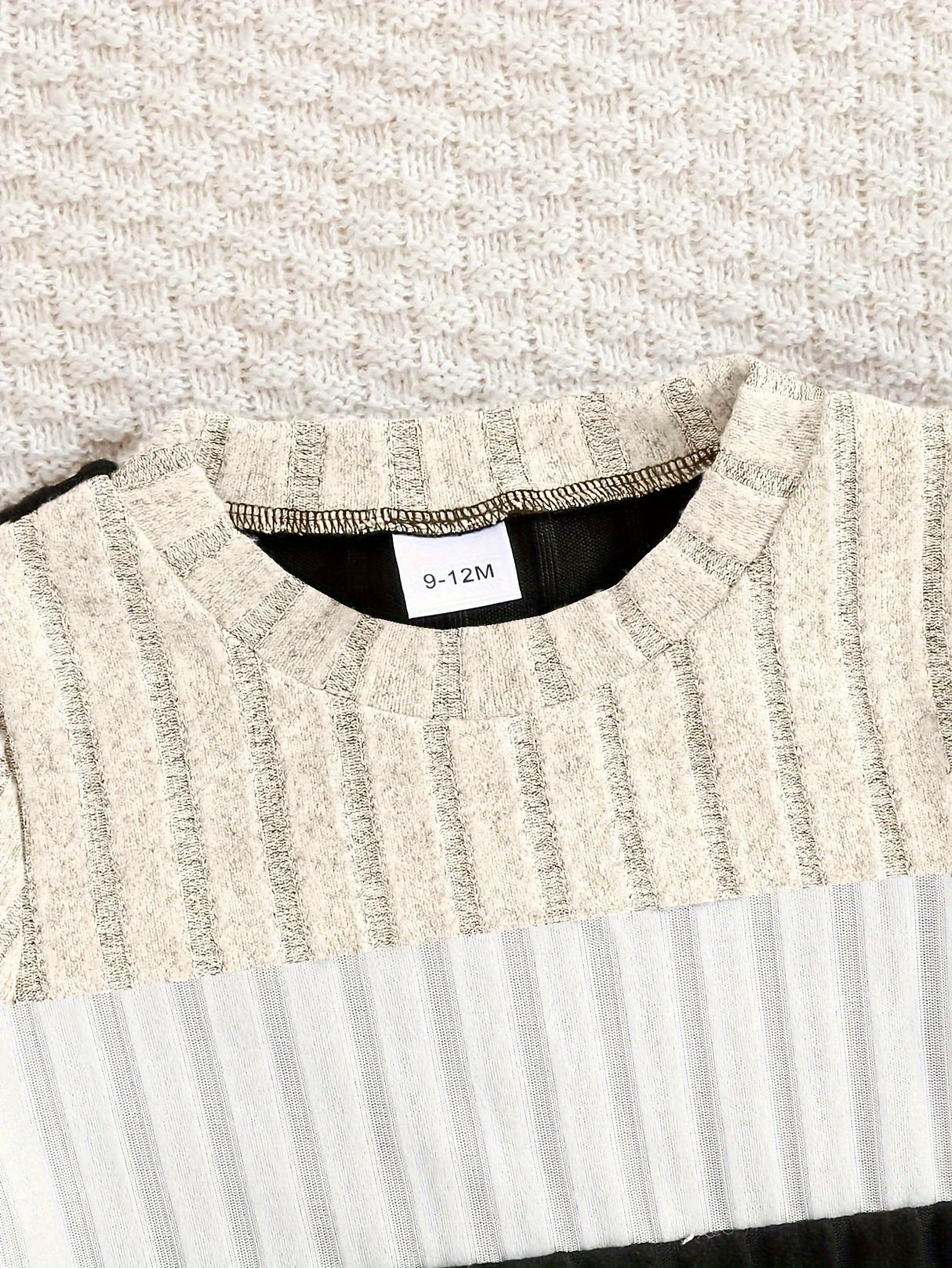 Toddler Boys 2-Piece Outfit, Spring/Autumn Knit Long Sleeve Top with Ribbed Pants, Casual Round Neck, Stretch Polyester, Color Block Design, Elastic Waistband, Baby Clothing Set, For Outdoor