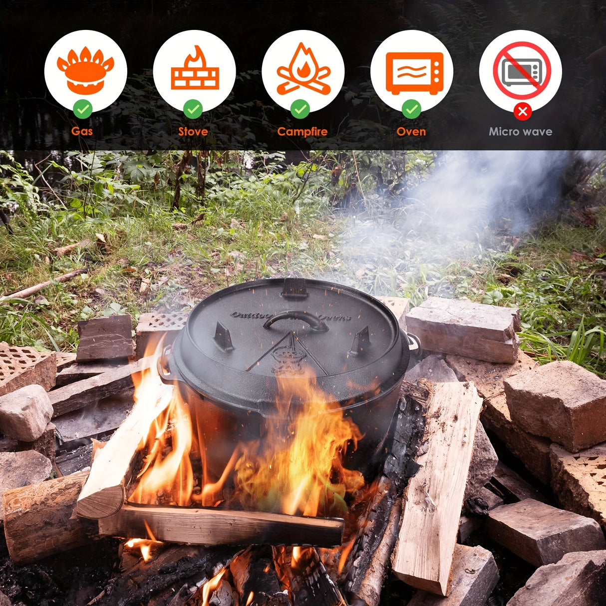 13.2 Quart Cast Iron Dutch Oven with Lid Lifter, Dual Function Lid Griddle, Stand and Lid for Home Cooking, Baking, BBQ