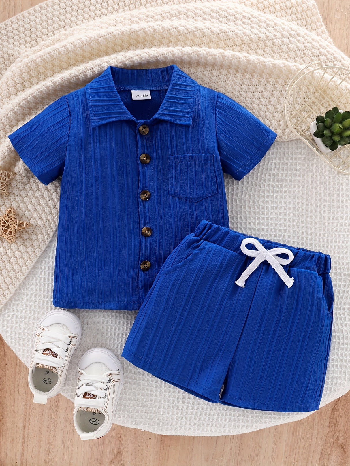 Baby Boy Clothes Summer Shorts Set Short Sleeved Solid Color Shirt Top + Shorts Set 12 Months-5T