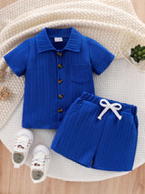 Baby Boy Clothes Summer Shorts Set Short Sleeved Solid Color Shirt Top + Shorts Set 12 Months-5T