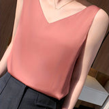 Elegant Summer V-Neck Tank Top for Women: Chic Sleeveless, Sexy Slingback Design, Polyester-Spandex Blend