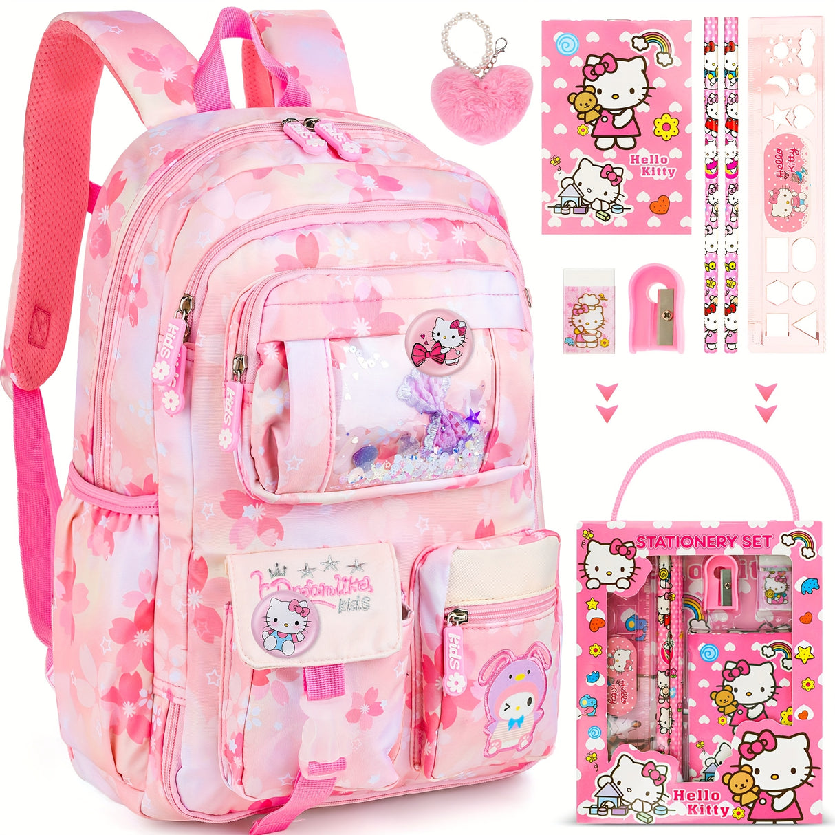 Girls' Hello Kitty Backpack/Duffel Bag - Pastel Pink School Bag with Zipper Closure, Large Capacity Travel luggage, Adjustable Shoulder Straps - Lightweight daypack for Girls, Birthday/Christmas/Holiday Gift for Anime Fans, O