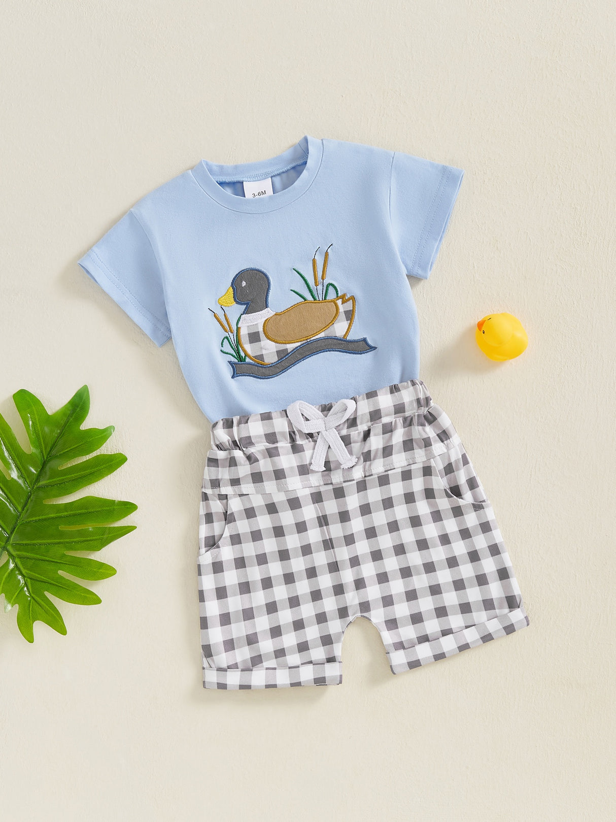 Toddler Baby Boys Clothes Sets Animal Embroidery Short Sleeve T-Shirt Plaid Elastic Waist Shorts
