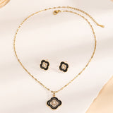 Elegant Flower Pendant Necklace and Stud Earrings Set with Shiny Zircon Inlay - Stunning Copper Jewelry Set for Women