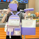 New casual backpack women's four-piece backpack backpack Korean version contrasting simple and versatile canvas school bag