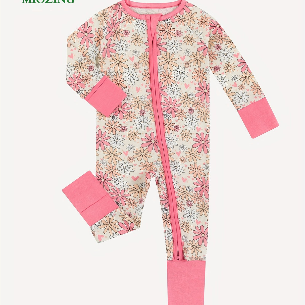 Adorable Sunshine Baby Girl Long Sleeve Bodysuit - Soft Bamboo Fabric, Comfy Zipper Design, Vibrant Sun Flower Print, Perfect for Newborns - Easy Care, Breathable, and Gentle on Skin