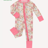 Adorable Sunshine Baby Girl Long Sleeve Bodysuit - Soft Bamboo Fabric, Comfy Zipper Design, Vibrant Sun Flower Print, Perfect for Newborns - Easy Care, Breathable, and Gentle on Skin