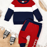 CETEPY Toddler Baby Boys Clothes Autumn Winter Outfits Long Sleeve Happy Pattern Color Block Tops Pants Sets 3M-3Y, for Outdoor