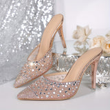 Luxury Rhinestone Mesh Pointed Toe High Heels For Women, Elegant And Charming, Breathable Net Ideal For Party
