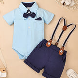 Baby Boy Clothes Infant Little Gentleman Romper + Strap Pants + Bowtie 3pcs Outfits 0-18 Months