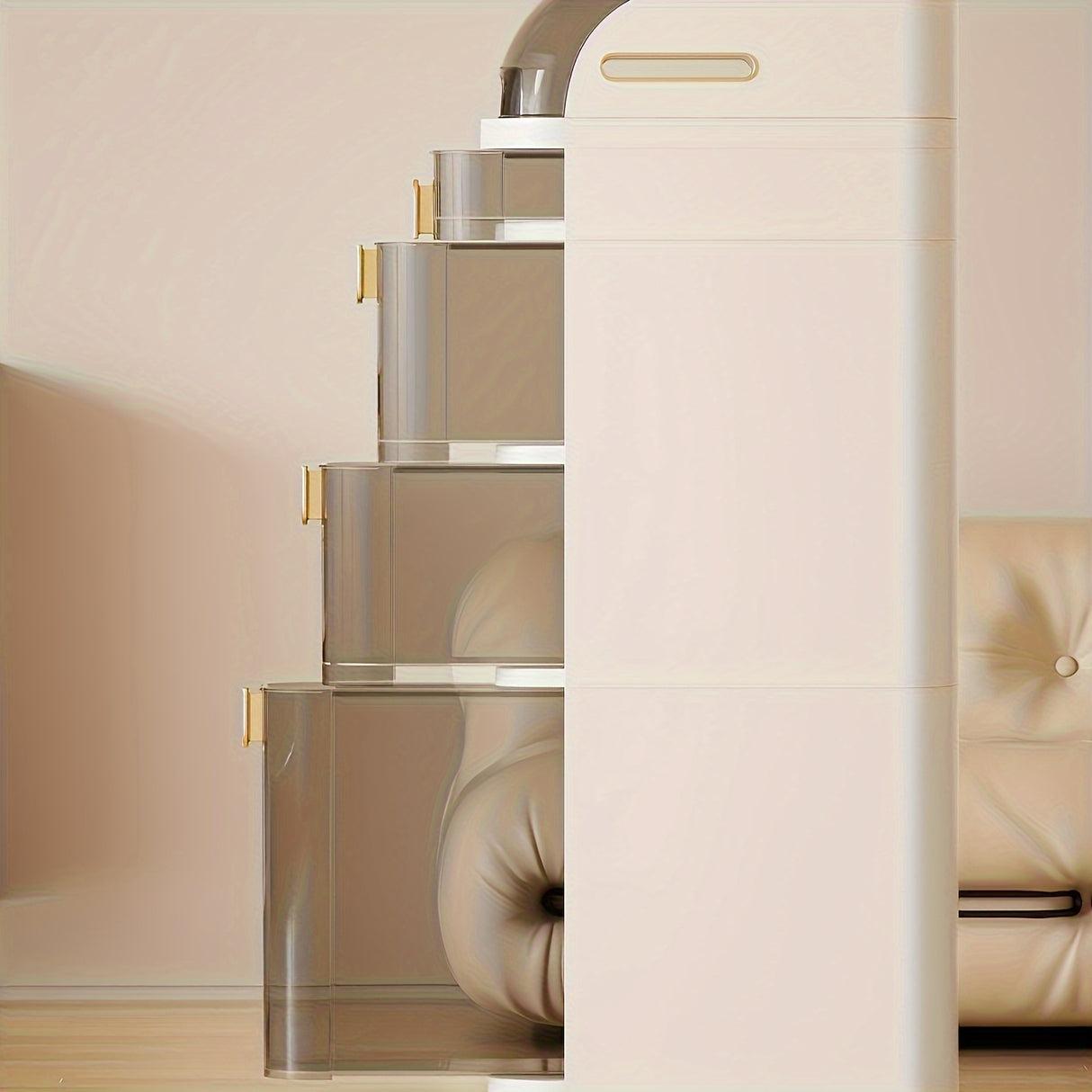 1pc Slimline Multi-Tier Waterproof Storage Cabinet with Rollers - Space-Saving Solution for Bathroom Essentials & Linens, No Assembly Required, Easy Access, and Durable Construction