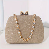 Shimmering Heart Glam Clutch Bag - Studded Chain & Metal Detail - Versatile Evening Wear for Banquets & Parties - Durable PU Material