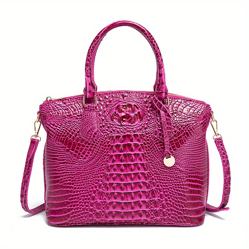 Chic Crocodile Embossed Womens Handbag - Top Handle Satchel with Roomy Interior & Convertible Crossbody Strap - Fashion Purse for Everyday Style