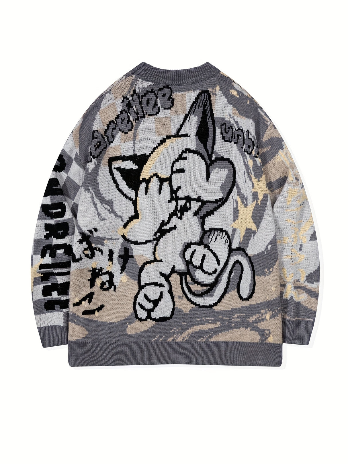 ANDREILEE Street Style Knit Pullover Sweater for Men - Crew Neck, Long Sleeve, Cartoon Pattern, Viscose Blend, Medium Stretch, Regular Fit, Casual Hip-Hop Fall/Winter Knitted Jumper - For Men - Suitable for Fall/Winter - Perf