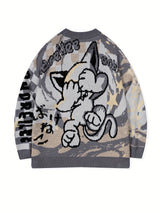 ANDREILEE Street Style Knit Pullover Sweater for Men - Crew Neck, Long Sleeve, Cartoon Pattern, Viscose Blend, Medium Stretch, Regular Fit, Casual Hip-Hop Fall/Winter Knitted Jumper - For Men - Suitable for Fall/Winter - Perf