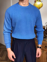 Cozy Solid Color Crew Neck Sweater for Men - Long Sleeve Pullover Tops for Spring and Fall - Soft, Breathable, and Versatile Casual Wear
