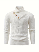 Stylish Thermal Knit Sweater for Men - Soft Long Sleeve Pullover Tops with Button Detail and Small Stand Collar - Perfect for Casual Wear and Layering